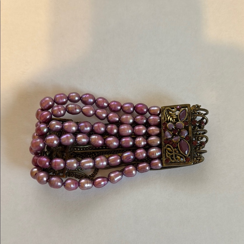 Purple Beaded Bracelet with Ornate Clasp